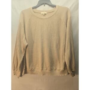 Farmers Market Sweater Womens Size XL Waffle Knit Taupe Long Sleeve Crew Neck